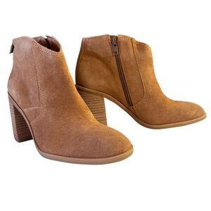 Lucky Brand Pellyon Brown Suede Almond Toe Chunky Stacked Heel Booties Size 6.5M